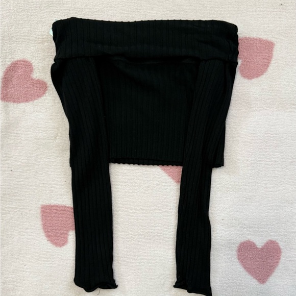 Women’s Black Ribbed OffShoulder Crop Sweater - Picture 1 of 2